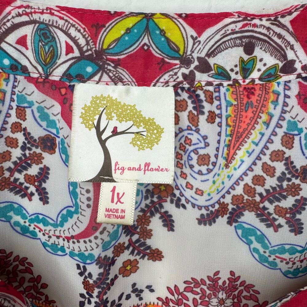 Anthropologie Fig and Flower Women’s Blouse 1X Multicolor Paisley Floral Boho - Picture 7 of 8